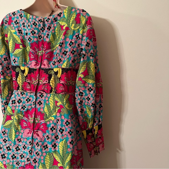 Vintage 60s 70s psychedelic silk mixed print embroidered maxi dress (binC) - Picture 4 of 16